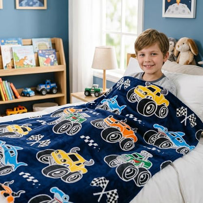 Twin Size Construction Truck Blanket for Teens Boys - Glow in Dark 60x80in