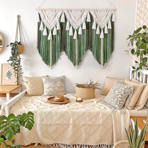 Large Green Macrame Wall Hanging Boho Woven Tapestry Home Decor