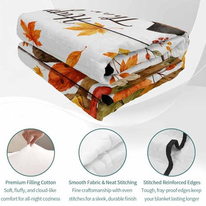 Turkey Thanksgiving Quilts King Size Fall Wooden Pumpkin Berry Soft Comforter Set - Distressed White