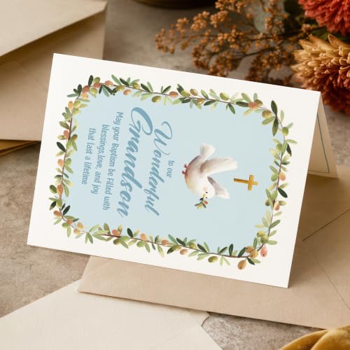 Grandson Baptism Card with Envelope - Christening Greeting Card 5x7 inches