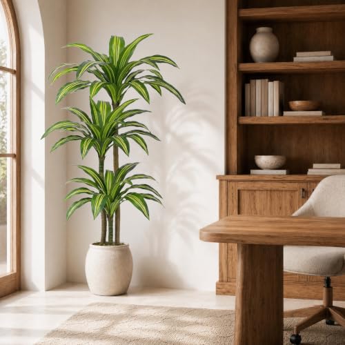 6FT Artificial Dracaena Tree with 3 Thick Trunks and Realistic Foliage