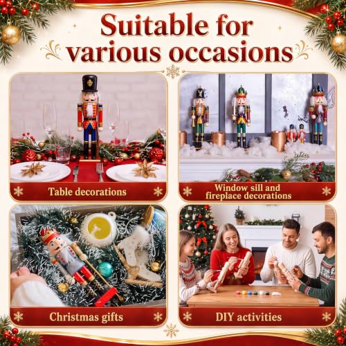 Unfinished Wooden Nutcracker Soldier Craft Set - 4 Pieces, 9.84 Inch DIY Christmas Decorations