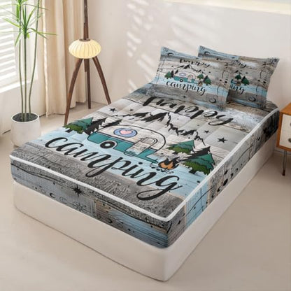 Kids Queen Zipper Bedding Set for Camping Bunk Bed - Black Green Grey Blue Variations