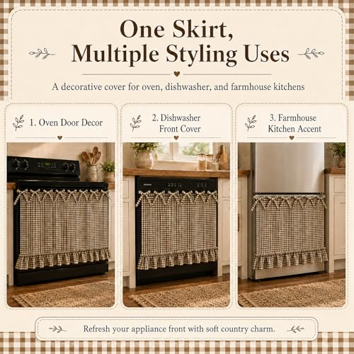 Farmhouse Oat Gingham Oven Skirt Curtain with Tie Top - Handmade Kitchen Decor