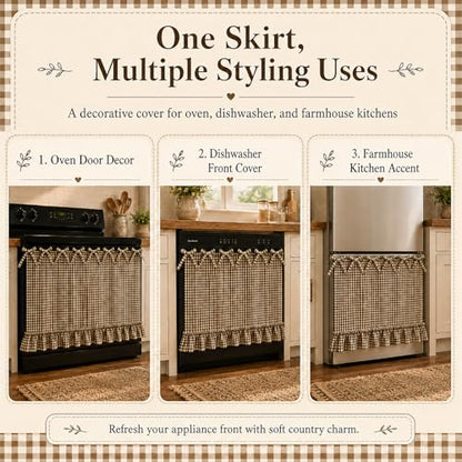 Farmhouse Oat Gingham Oven Skirt Curtain with Tie Top - Handmade Kitchen Decor