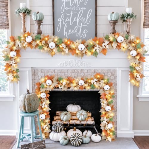 3 Pack Fall Leaf Garland with Lights - 17.7Ft Battery Operated Maple Leaves Autumn Decorations