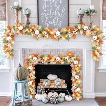 3 Pack Fall Leaf Garland with Lights - 17.7Ft Battery Operated Maple Leaves Autumn Decorations