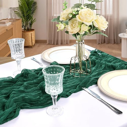 Emerald Green Cheesecloth Table Runner 6 Pack 10Ft - Elegant Boho Decor