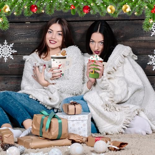75 Pack Christmas Paper Cups with Handles - 9oz Disposable Holiday Cups