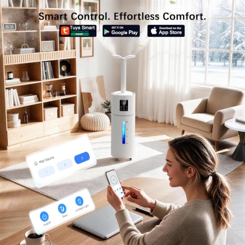Honovos 17L Large Room Humidifier White with App & Remote - Cool Mist, Night Light