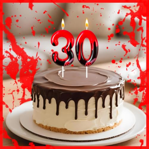 30 Red Dripping Blood Number Cake Candle - Horror Halloween Party Decor