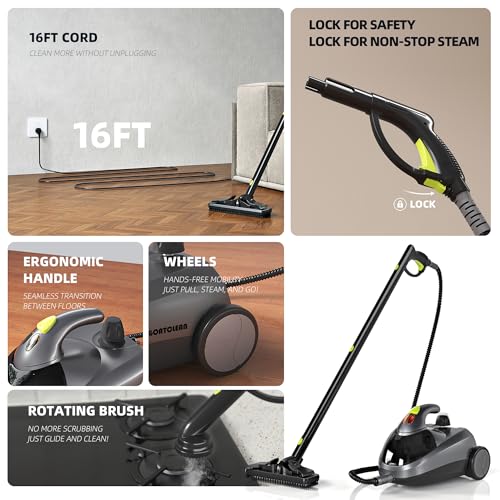 Heavy-Duty Steam Cleaner for Home Black 1500W High Pressure with 22 Accessories