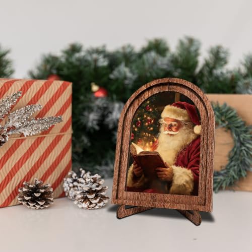 Cozy Santa Reading Wooden Frame Sign - Arched Christmas Wall & Tabletop Decor - Color15