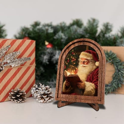 Cozy Santa Reading Wooden Frame Sign - Arched Christmas Wall & Tabletop Decor - Color15