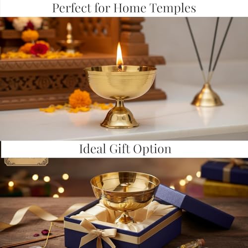 Brass Akhand Jyoti Diya for Pooja Small 5 No Traditional Deepak