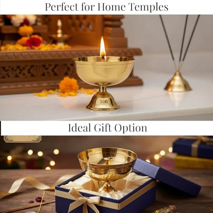 Brass Akhand Jyoti Diya for Pooja Small 5 No Traditional Deepak