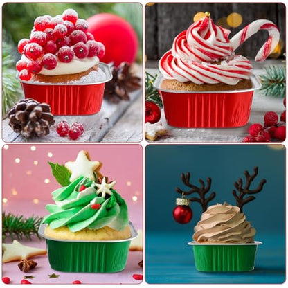 150 Pcs 10 oz Christmas Red & Green Mini Cake Pans with Lids Set