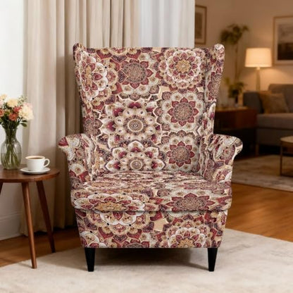 2 Piece Bohemian Flower Mandala Wingback Chair Slipcover - Floral Wing Chair Cover