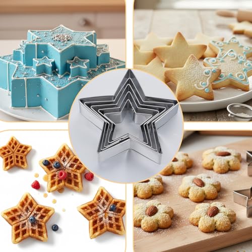 5-Piece Stainless Steel Star Cookie Cutter Set - Baking & Craft Shapes