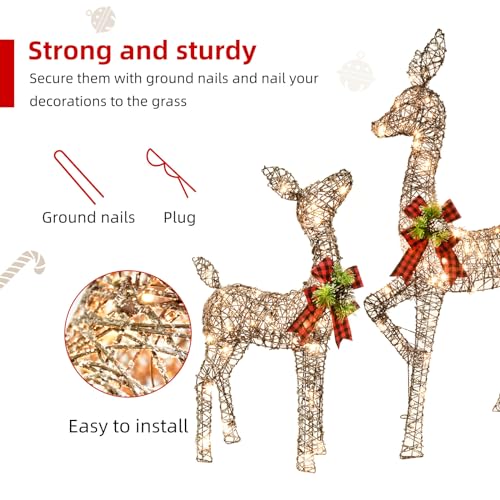 Rattan Lighted Christmas Deer Family Set - Indoor Outdoor Holiday Decoration - Brown - 4.5FT