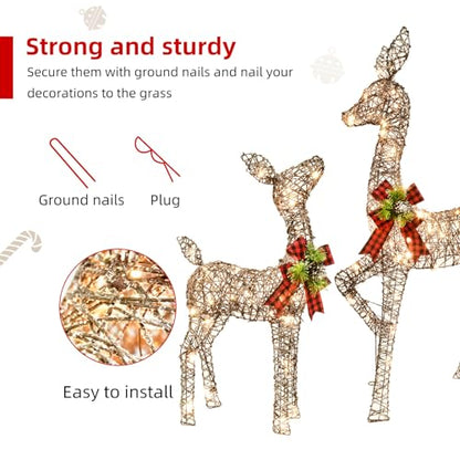 Rattan Lighted Christmas Deer Family Set - Indoor Outdoor Holiday Decoration - Brown - 4.5FT