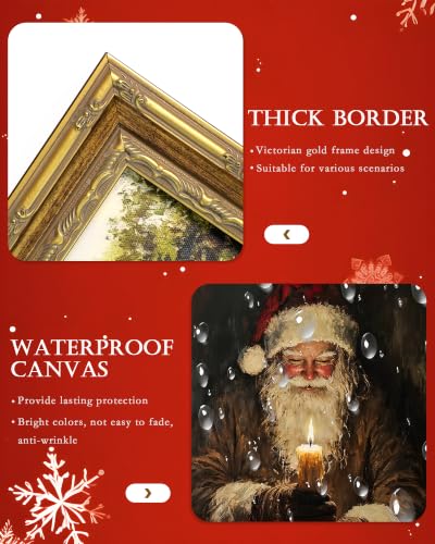 Vodefoad Vintage Santa Wall Art with Candle Frame - 16x12 Inches