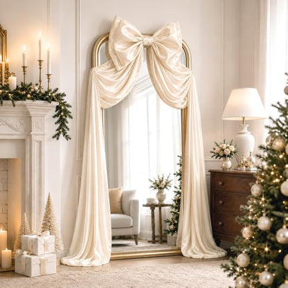 JOICEE Large Champagne Glitter Satin Christmas Tree Topper Bow 20x59 Inch - Variation of Champagne