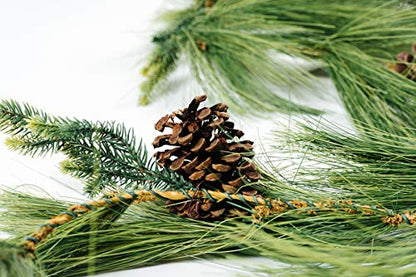 Long Needle Pine Garland 6 Feet Artificial Decor with Pinecones
