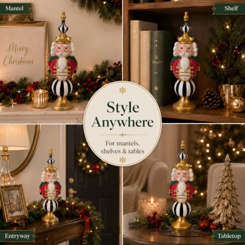 Nutcracker Christmas Decor 15.9 Inch Tall Resin Figurine Black & White Red Variation