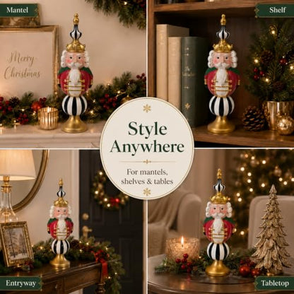 Nutcracker Christmas Decor 15.9 Inch Tall Resin Figurine Black & White Red Variation