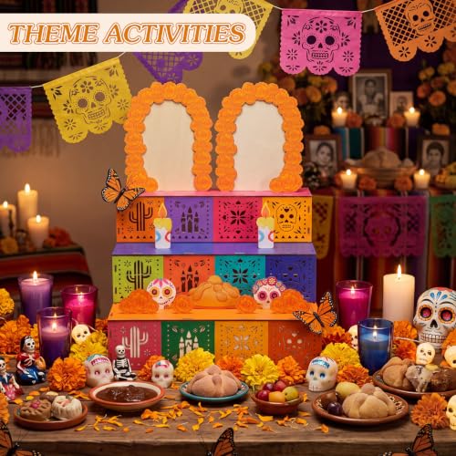 Creative Day of the Dead Wooden Marigold Altar Box Photo Frame - Tribute Decor