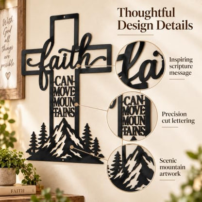 Christian Cross Wall Art - Faith Can Move Mountains Metal Decor