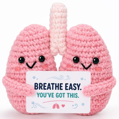 Supportive Lung Cancer Survivor Gift - Handmade Crochet Lung Plush with Encouragement Card