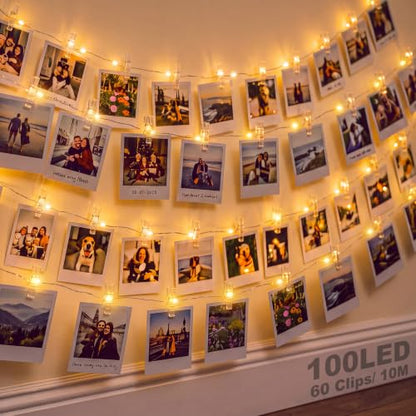 LED Photo Clip String Lights 33ft Warm White Battery Operated with 60 Clips