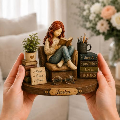 Personalized Book Lover Wooden Sign - Girl Who Loves Books Decor, Custom Gift for Readers