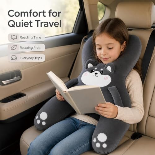 H-Shaped Kids Travel Pillow with Adjustable Strap - Car Neck Rest Cushion for Children - Variation A