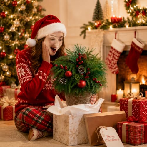 Artificial Christmas Topiary Ball Trees 23 Inch Set of 2 with Red Ornament - Outdoor Decor