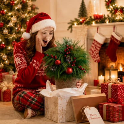 Artificial Christmas Topiary Ball Trees 23 Inch Set of 2 with Red Ornament - Outdoor Decor