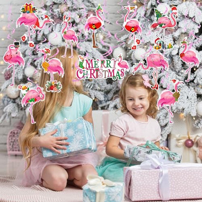 Christmas Hanging Swirl Decorations Pink Flamingo 24Pcs Holiday Ornaments