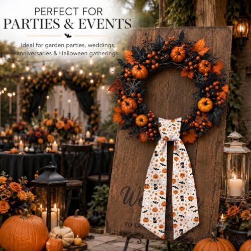 Halloween Wreath Sash Set - 2pcs 56 Inch Pumpkin Ghost Black Cat Satin Decorations