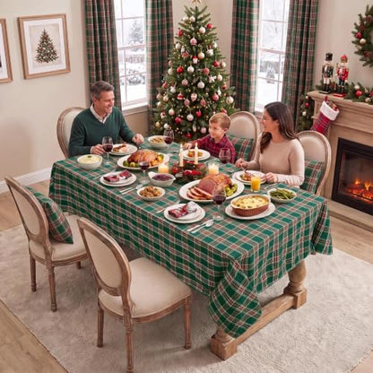 Softalker Christmas Checkered Tablecloth - Green Plaid, 54 x 80 Inch Rectangle