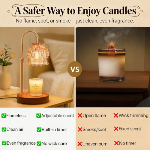 Adjustable Height Candle Warmer Lamp with Timer and Dimmable Light