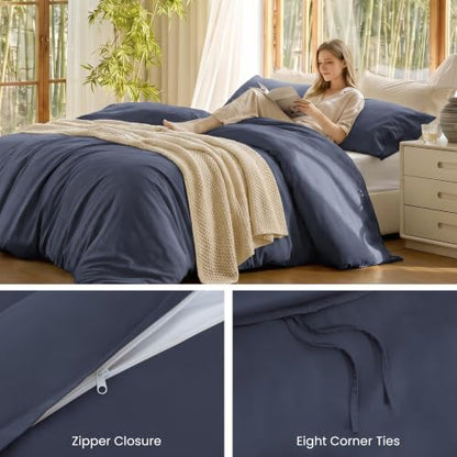 Queen Size Bamboo Rayon Duvet Cover Set - Silky Soft, Breathable & Temperature Regulating