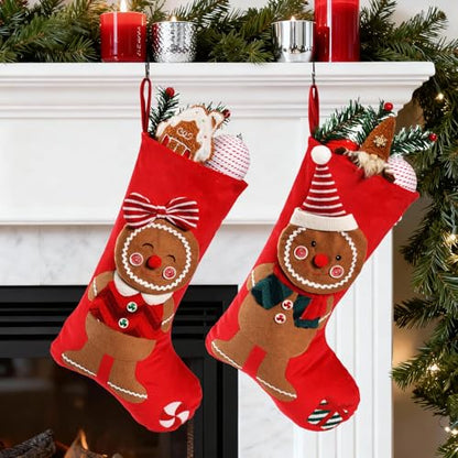 Gingerbread Man Christmas Stockings - Personalized Holiday Decor Set of 2