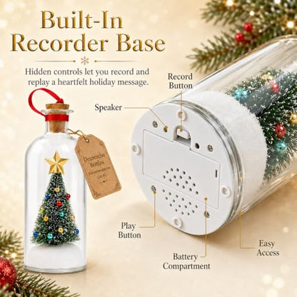 Green Recordable Christmas Tree in a Bottle Ornament - 2 Pack with Snowy Mini Trees