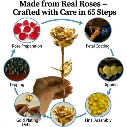 Eternal Rose 24K Gold-Dipped Real Rose - 11 Inch Preserved Flower Gift - Gold Variation
