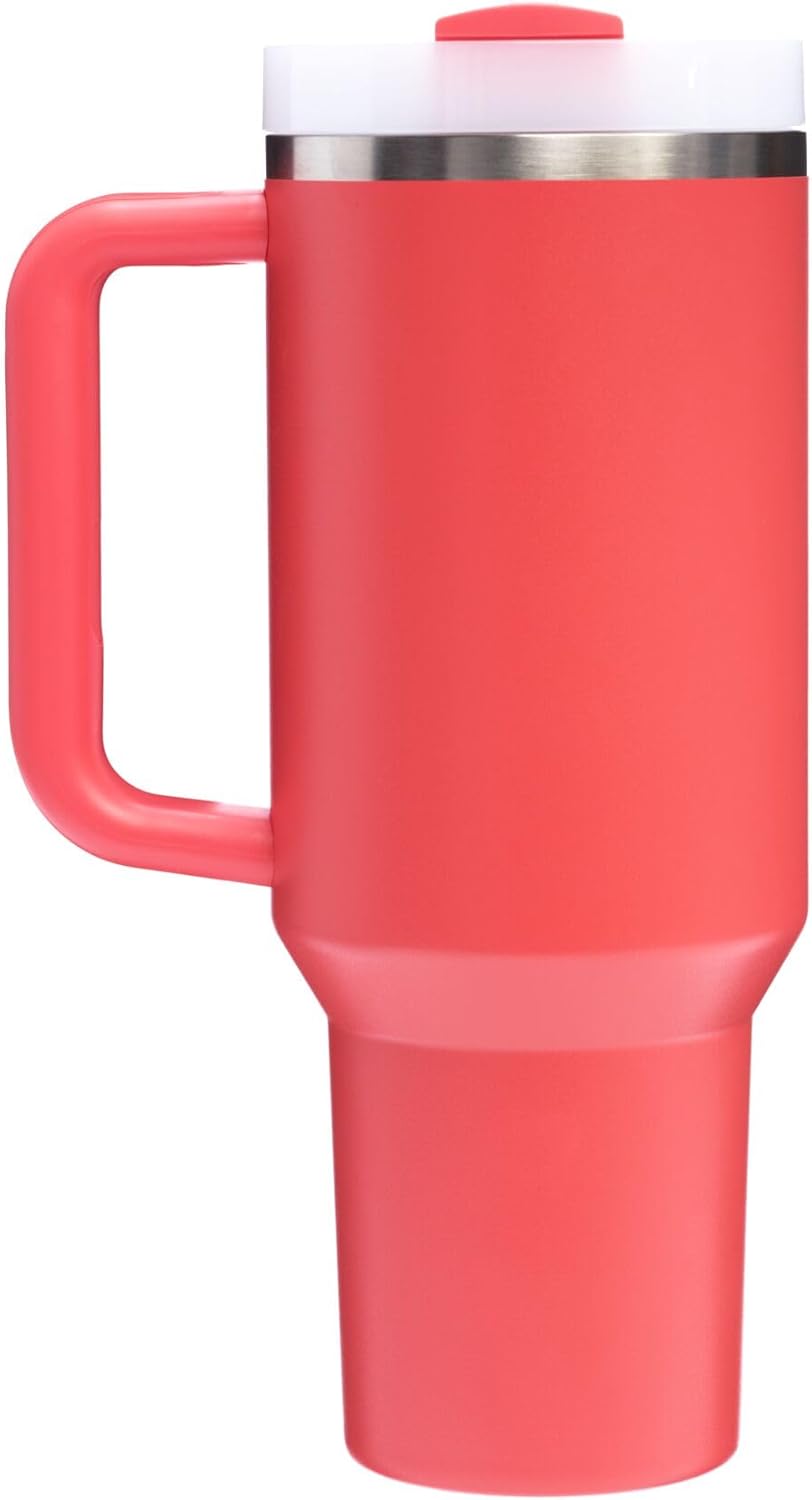 Stanley Quencher H2.0 Tumbler - 40 oz Insulated Stainless Steel Cup with Handle & Straw | Hot Coral