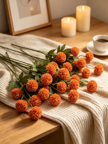 Faux Silk Chrysanthemum Vase Fillers - Burnt Orange, 10 Pcs