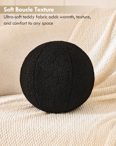Black Round Sphere Throw Pillow - 11.8 Inch Plush Accent Cushion