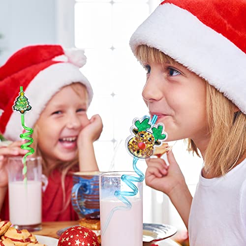 Christmas Glitter Drinking Straws Party Favors - 25 Pack with Cleaning Brushes
